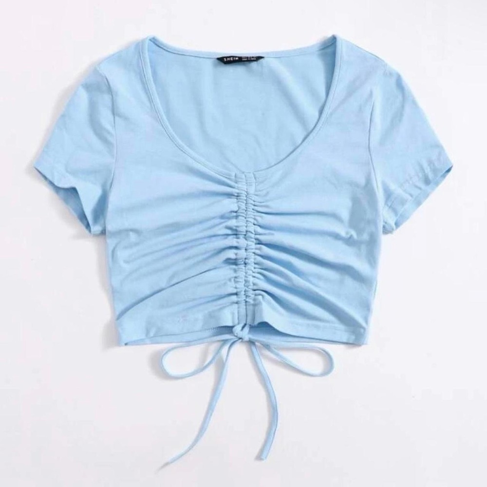 never worn blue rutched drawstring tee shirt
